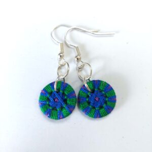 Blue Purple and Green Zwirnknopfe Earrings