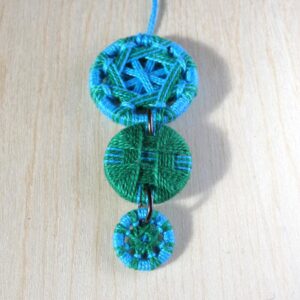 Woven Button Christmas Decoration - Green and Blue