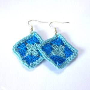 Blue Cotton Granny Square Earrings