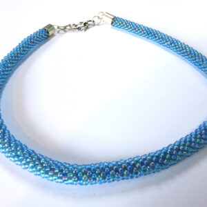 Blue Beaded Crochet Necklace