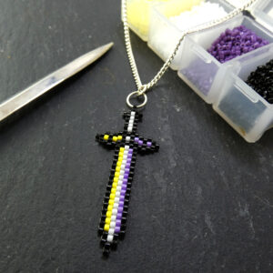 Non-Binary Pride Beaded Sword Necklace