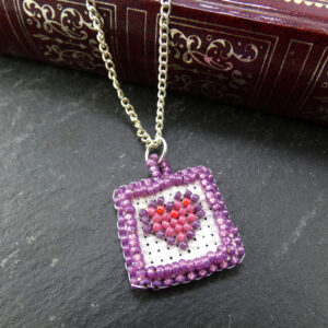 Stardew Valley Beaded Cross Stitch Heart Pendant