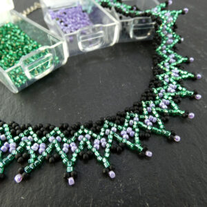 Teal and Purple Beadwork Net Necklace
