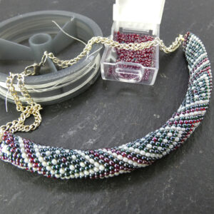 Red and Green Peyote with a Twist Necklace