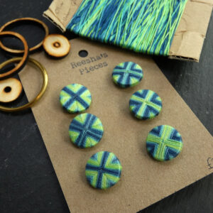 6 Blue and Green Deaths Head Buttons