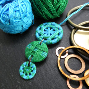 Woven Button Christmas Decoration - Green and Blue