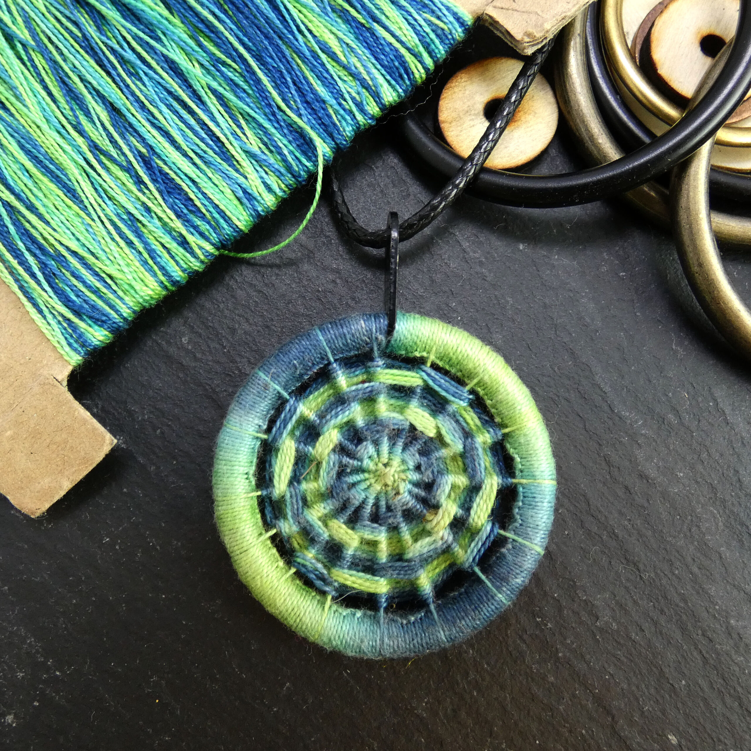 Green and Blue Swirl Dorset Button Pendant - Image 2