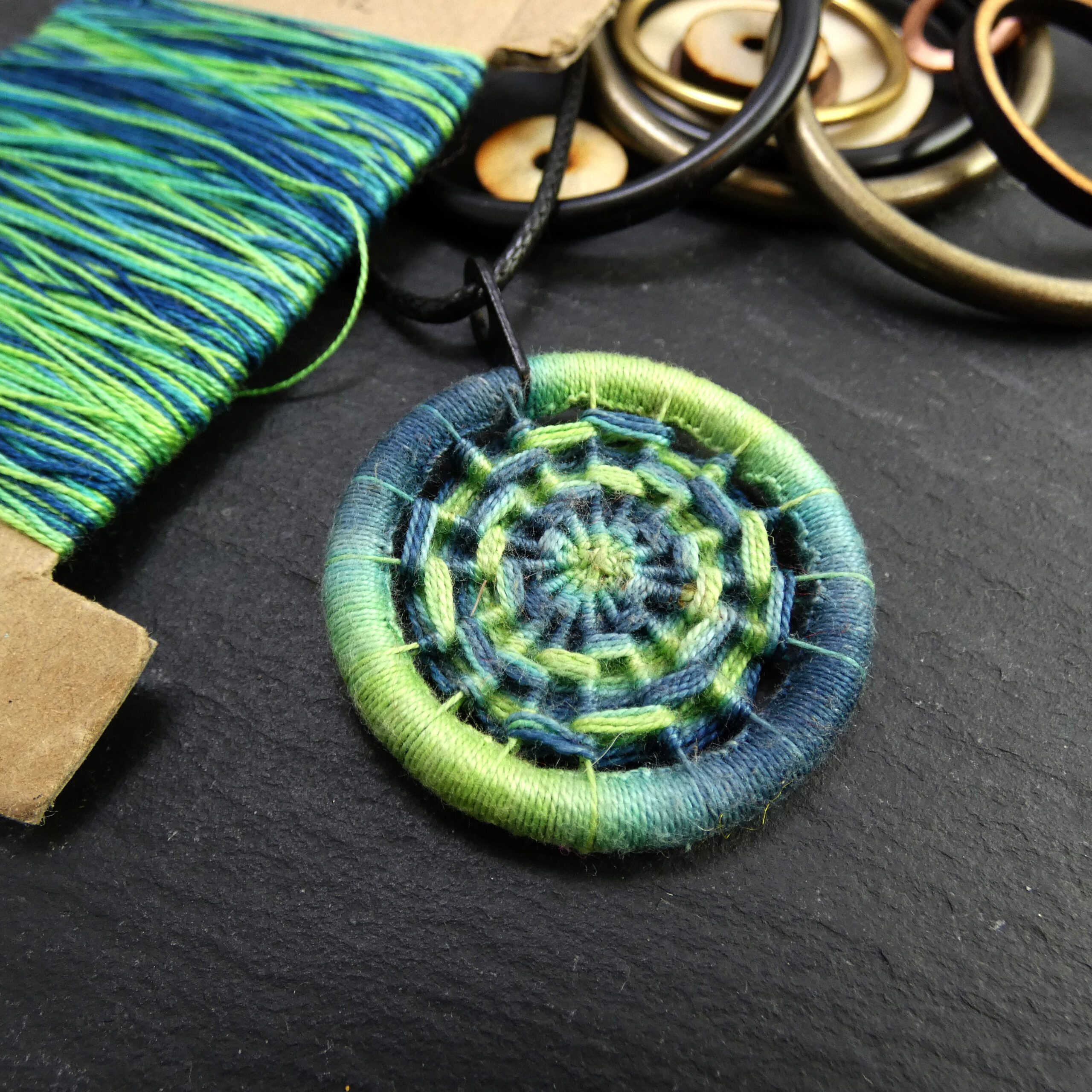 Green and Blue Swirl Dorset Button Pendant