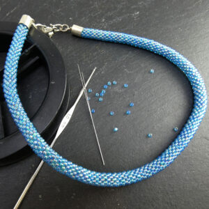 Blue Beaded Crochet Necklace