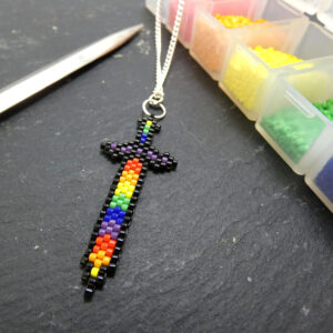 Rainbow Beaded Sword Necklace