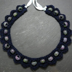 Dark Blue Beaded Crochet Bib